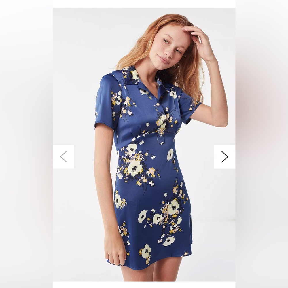 Urban Outfitters Lainey Satin Floral Shirt Dress